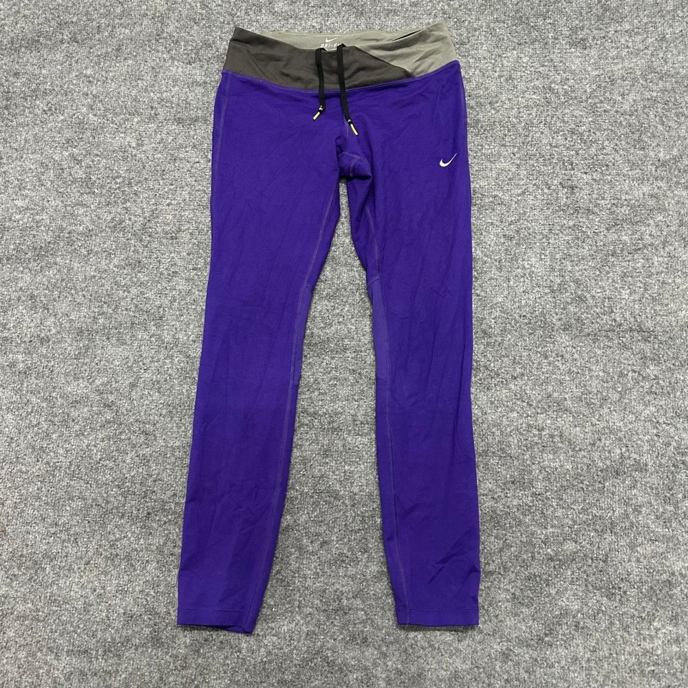 Nike Leggings Womens Size M Purple Dri-Fit Running Athletic Tights Colorblock